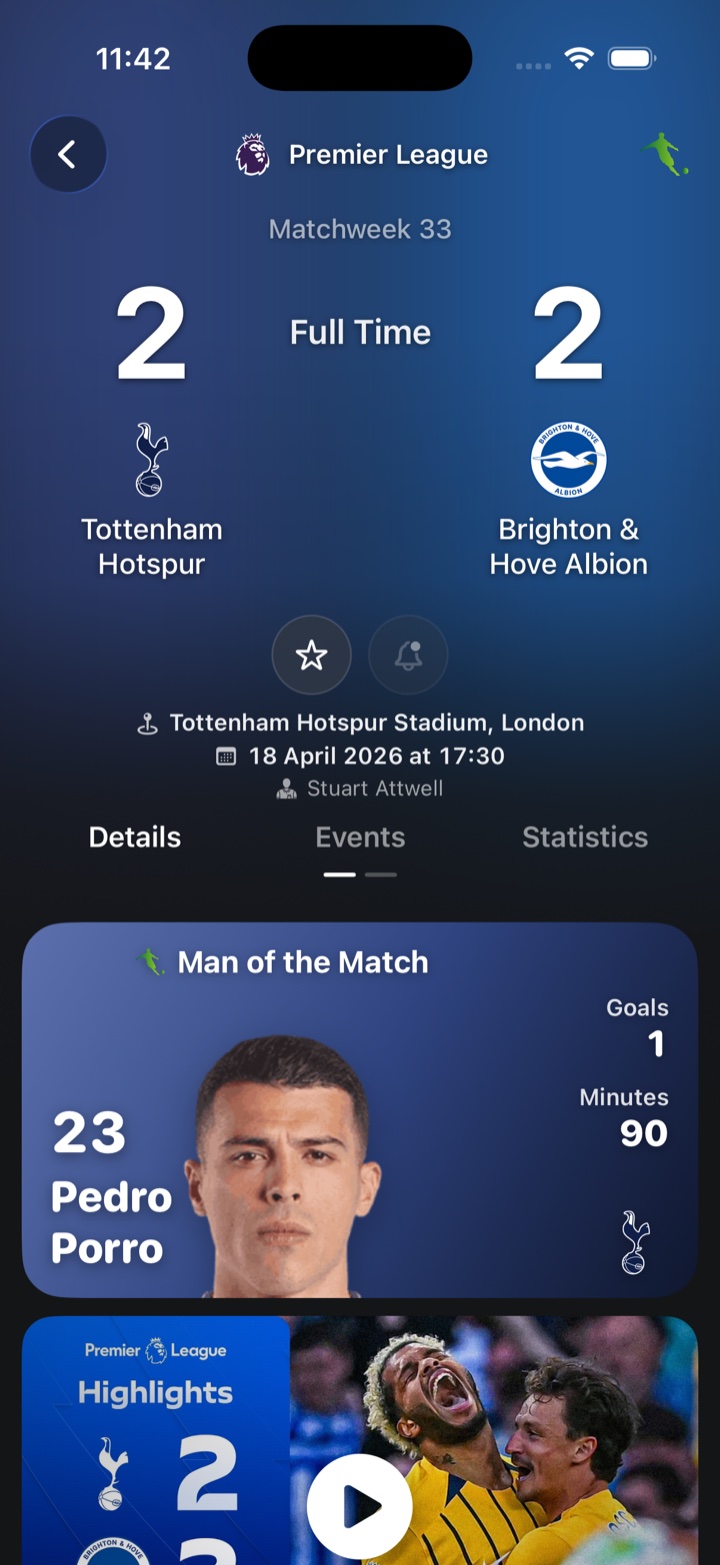 O Jogo 90 match details screen