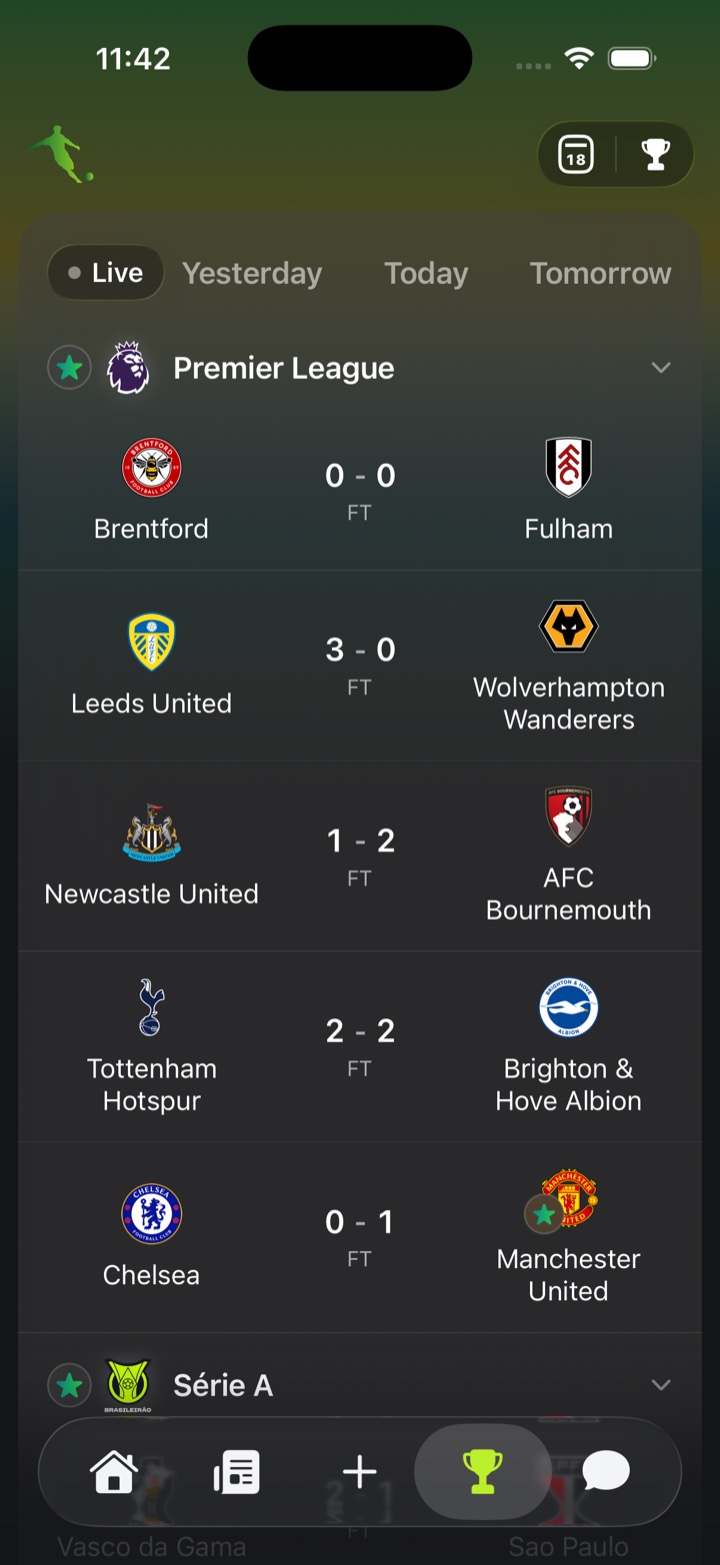O Jogo 90 live scores screen